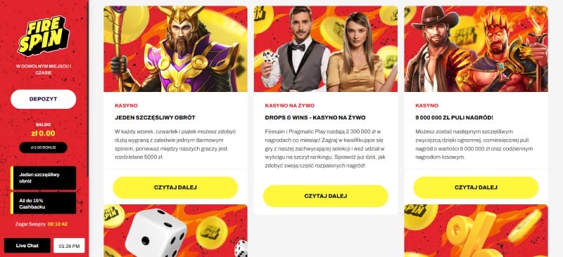 Bonusy w Firespin z szybkimi wypłatami