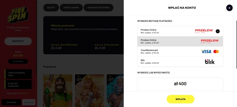 Depozyt w Firespin z szybkimi wypłatami