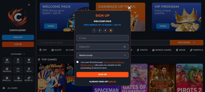 Registratie bij top online casino CuscoCasino
