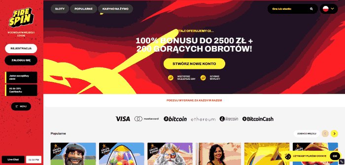Utwórz konto w Firespin z Playtech