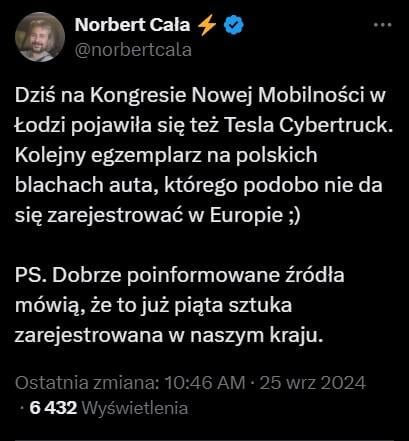x wpis tesla cybertruck polska