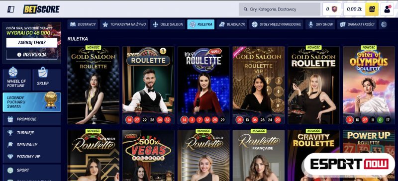 Najlepsze ruletki na zywo u BetScore